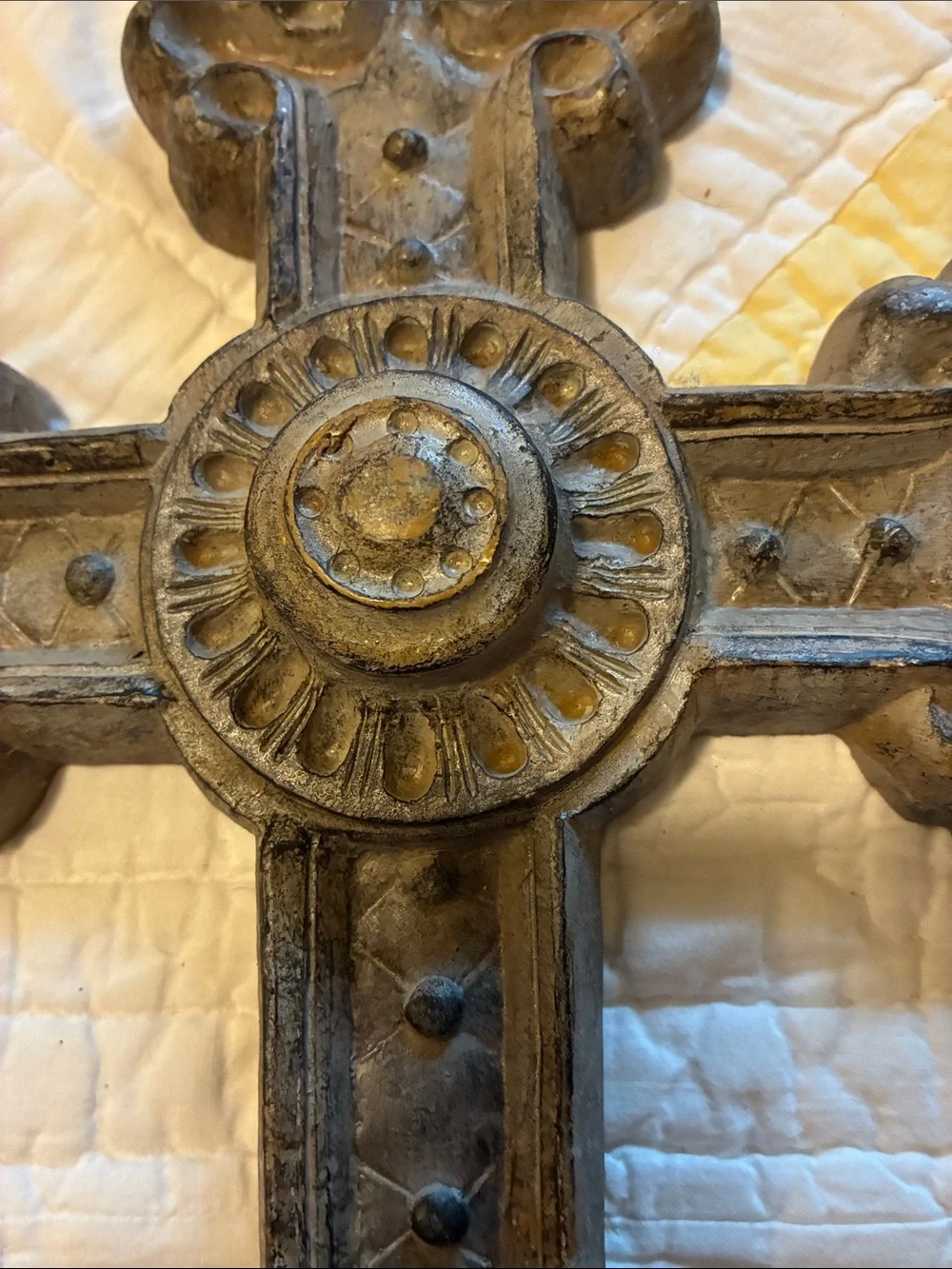 Ornate Decorative Wall Cross in Distressed Brown Finish